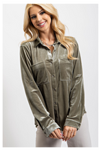 Load image into Gallery viewer, Velvet Blouse in Olive Charcoal
