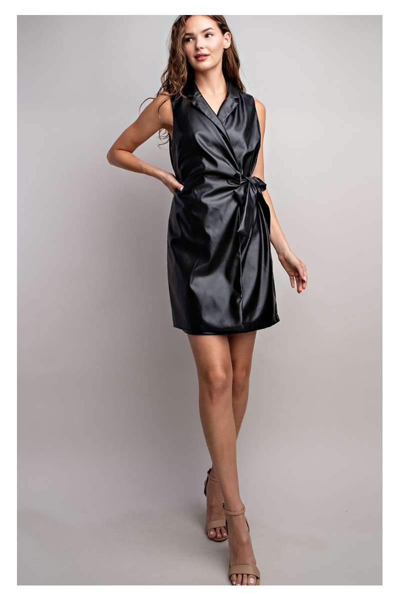 Vegan Leather Wrap Dress