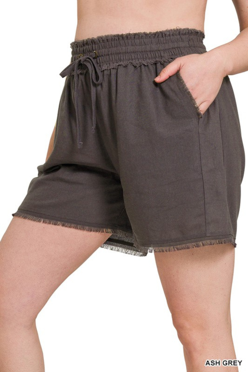 Curvy Grey Drawstring Shorts