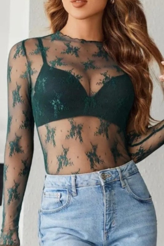 Green Lace Layering Top