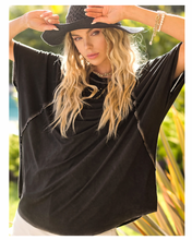 Load image into Gallery viewer, Loose Fit Cut Edge Batwing Short Sleeve Top
