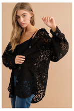 Load image into Gallery viewer, Crocheted Black Lace Shacket
