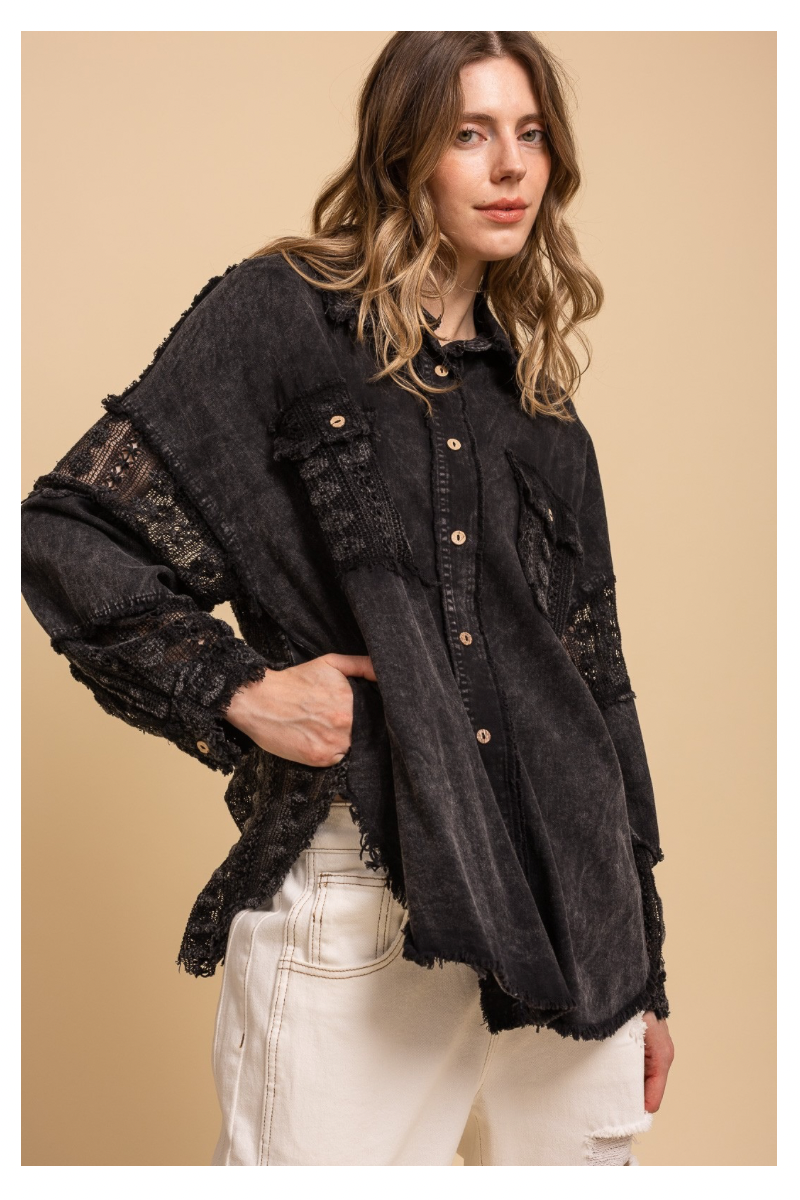 Washed Black Lace Shacket
