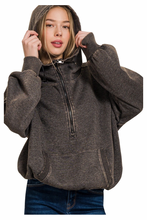 Load image into Gallery viewer, Half Zip Hoodie Washed Black

