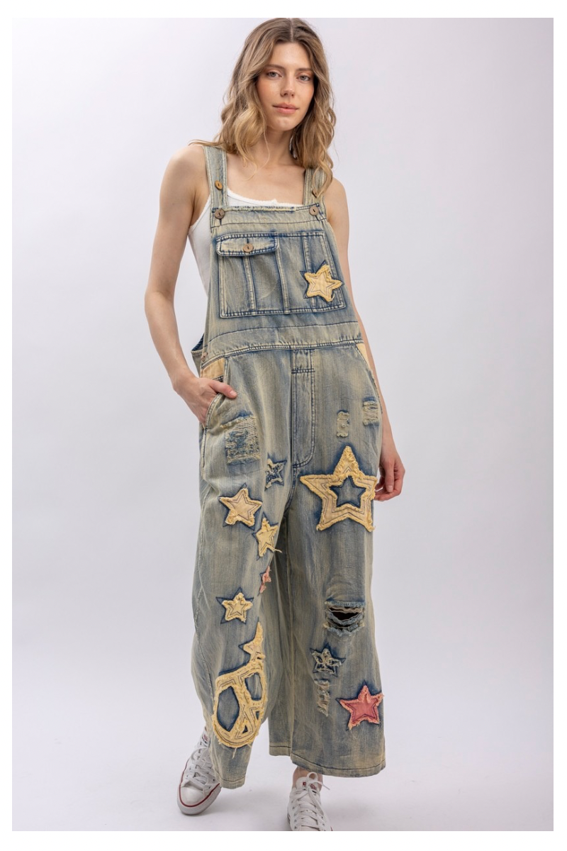 Piece of Me Patchwork Denim Overalls