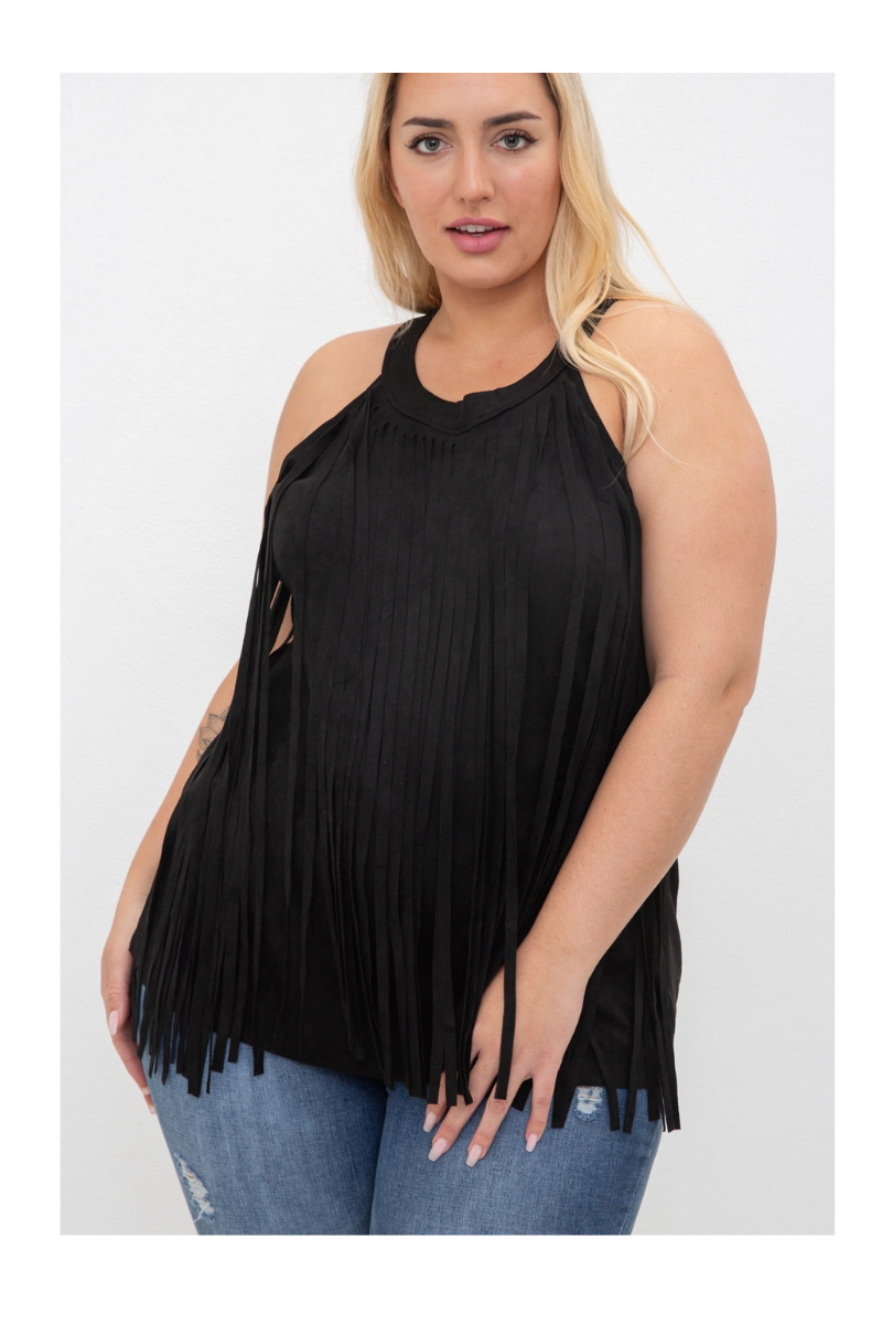 Curvy Faux Suede Fringed Top