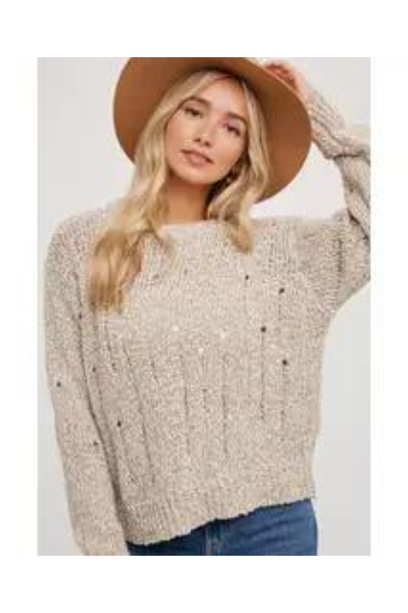 Distressed Knit Oatmeal Sweater