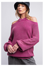 Load image into Gallery viewer, Cold Shoulder Mineral Washed Sweater
