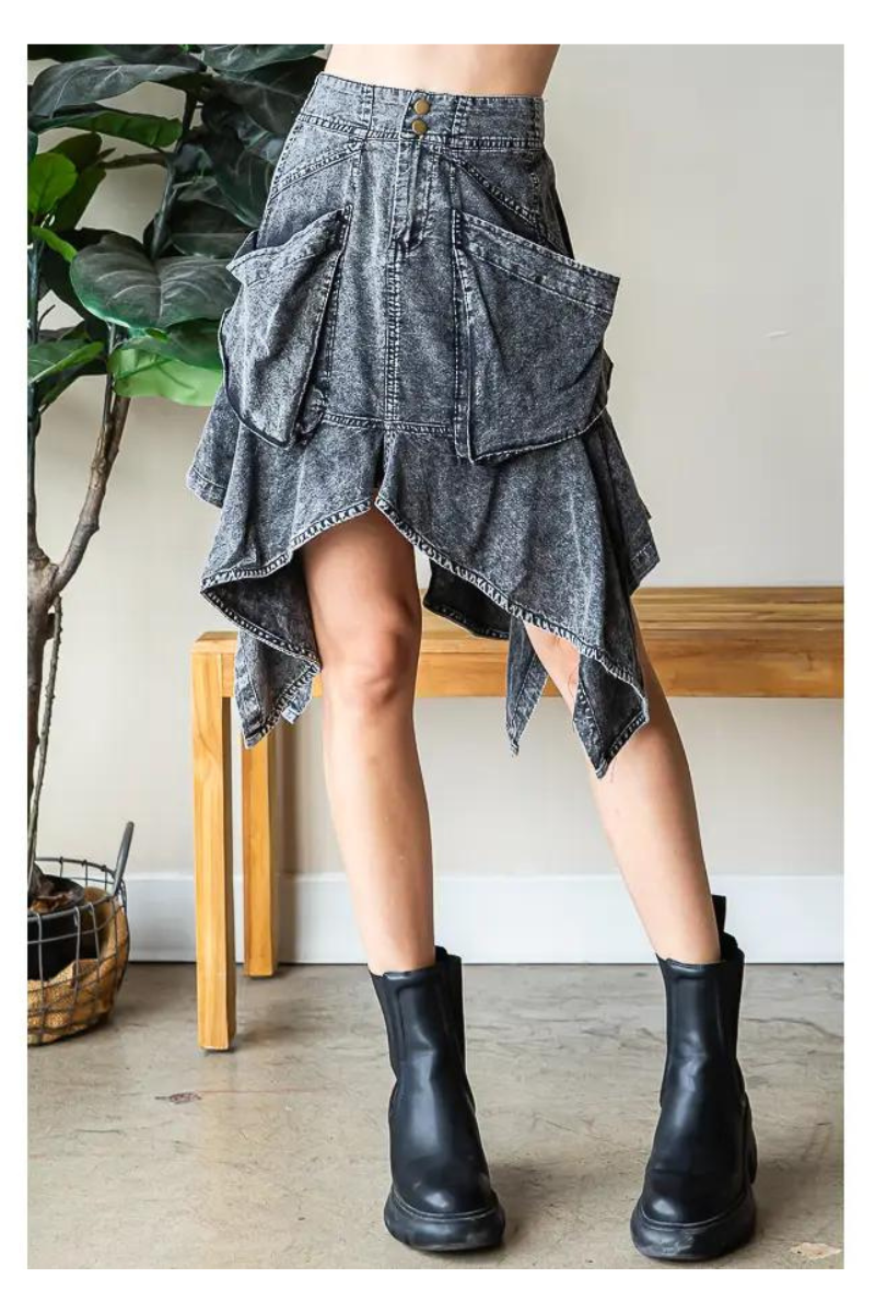 Cargo Skirt with Asymmetrical Hem
