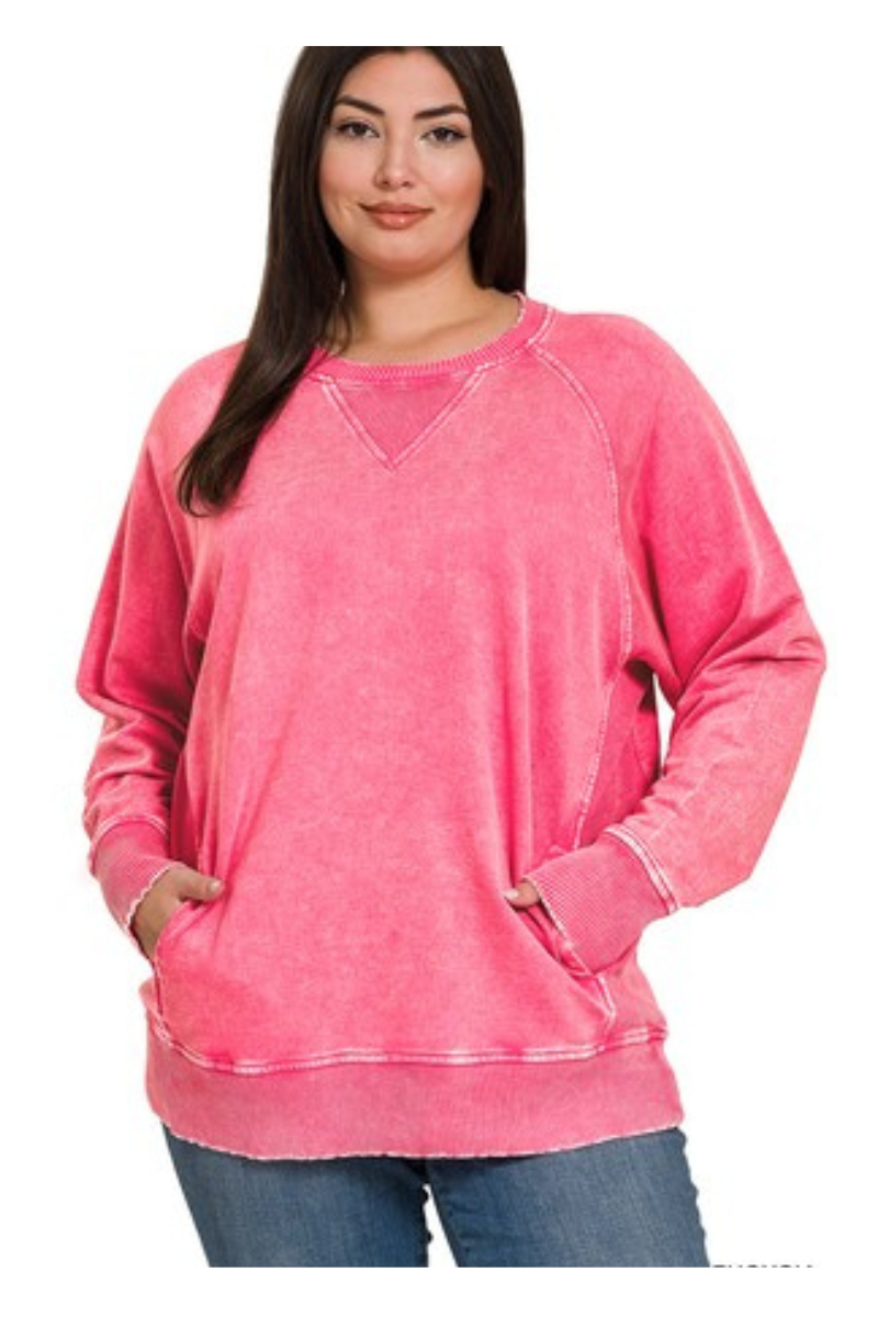 Curvy Mineral Wash Pullover