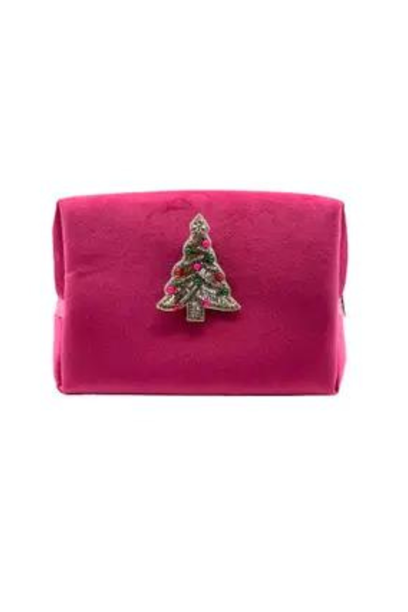Velvet Makeup Bag Bright Pink Tree