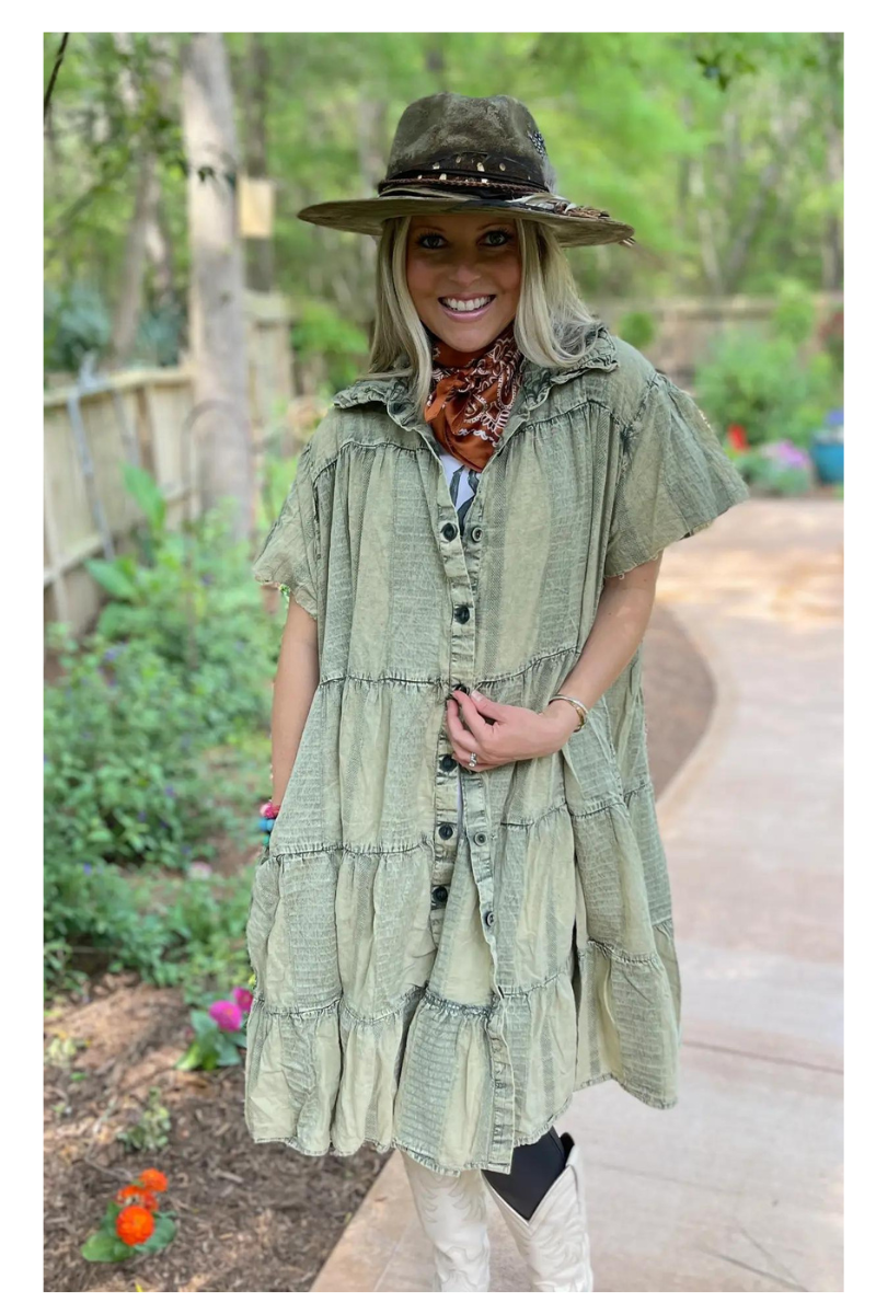 Distressed Olive Duster & Dress