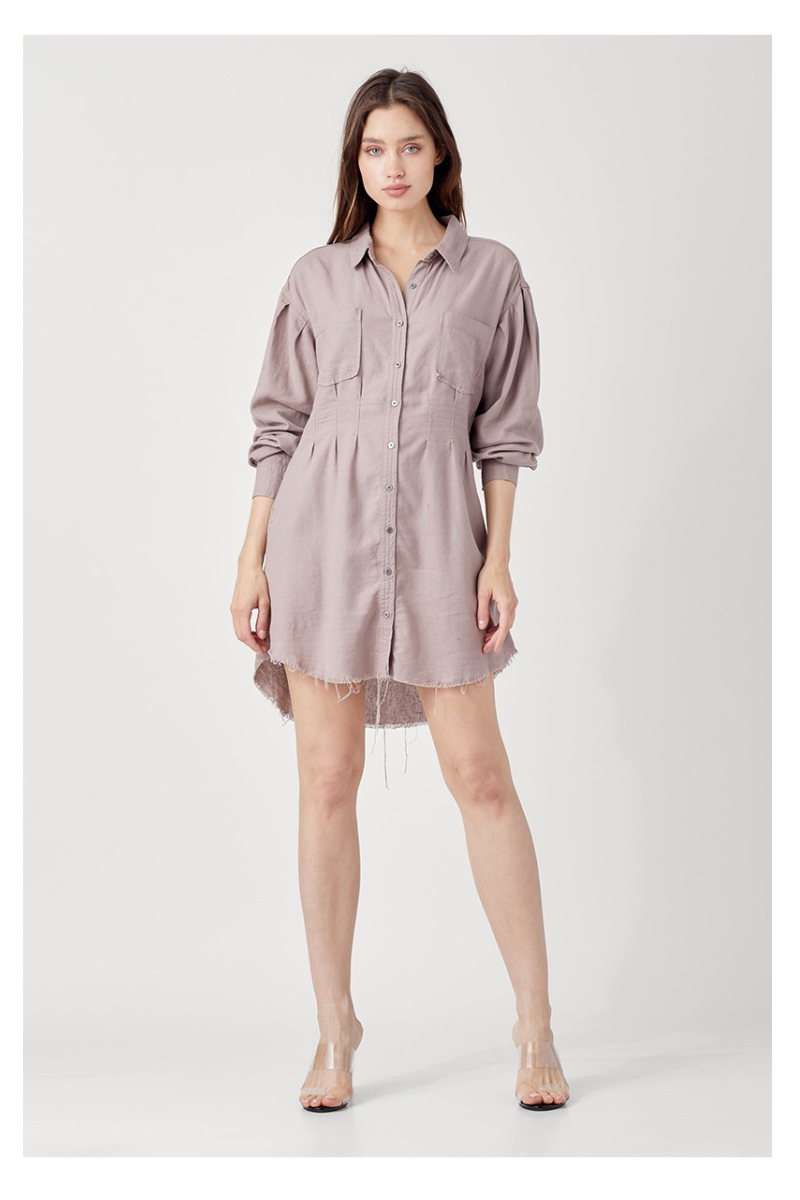 rose shirt dress Wednesday's Girl button through mini shirt dress in dusty pink