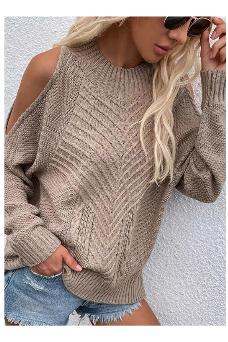 Cold Shoulder Sweater in Aspen Taupe