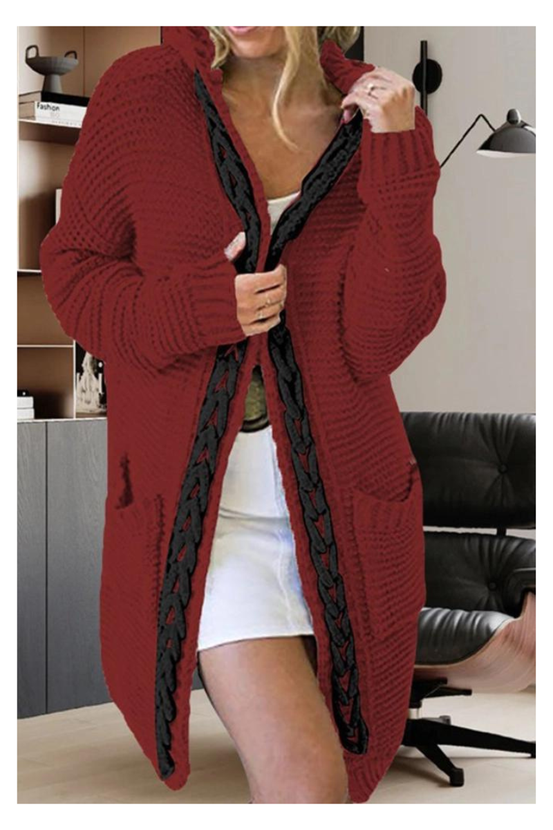 Red Wine Hooded Cardigan