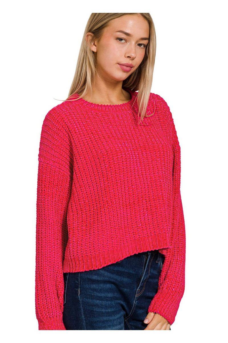 Chenille Semi-Crop Sweater