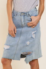 Load image into Gallery viewer, Distressed Denim Midi Skirt
