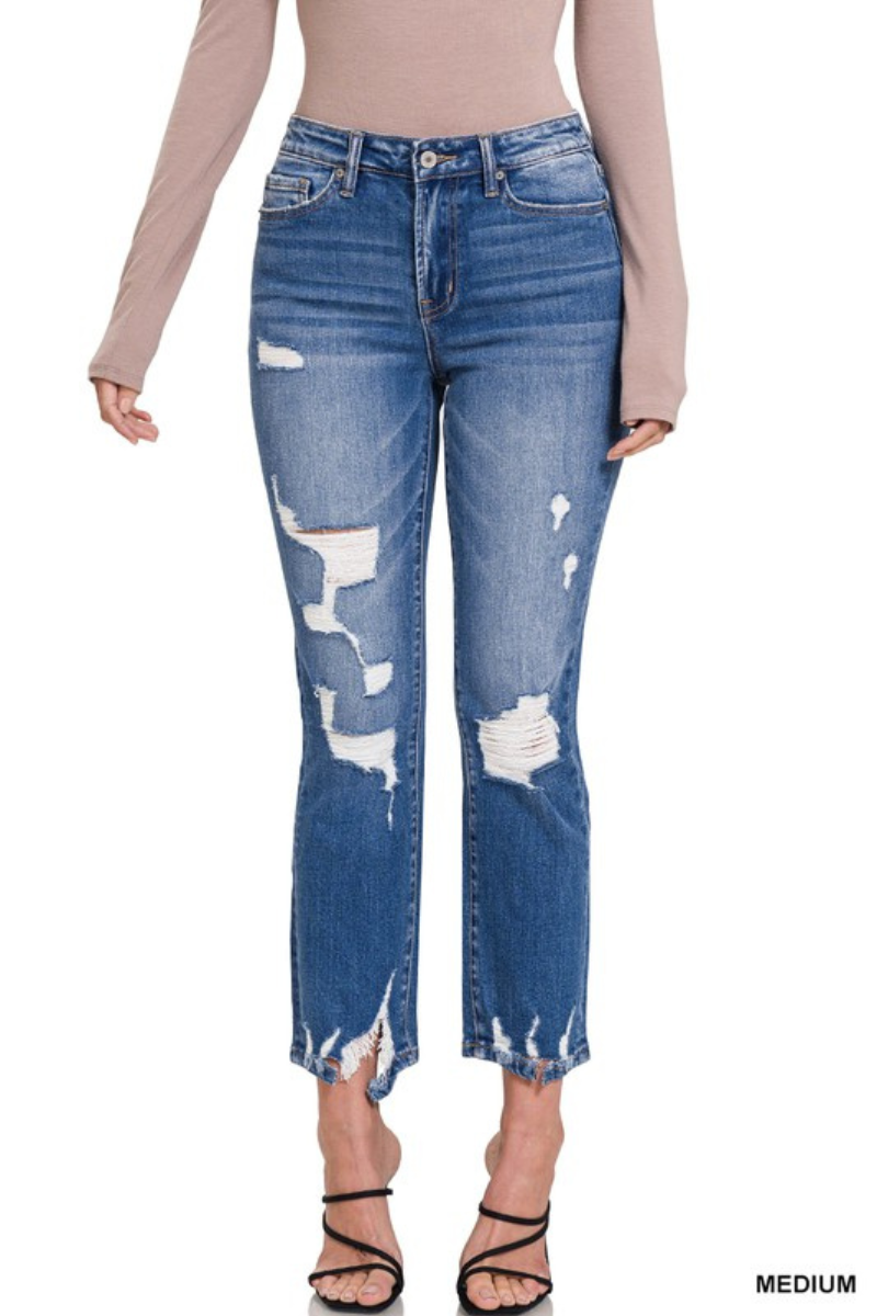 Zenana Distressed Straight Jeans