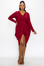 Load image into Gallery viewer, Curvy Burgundy Crossover Dress
