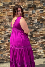 Load image into Gallery viewer, Curvy Magenta Tiered Maxi Dress
