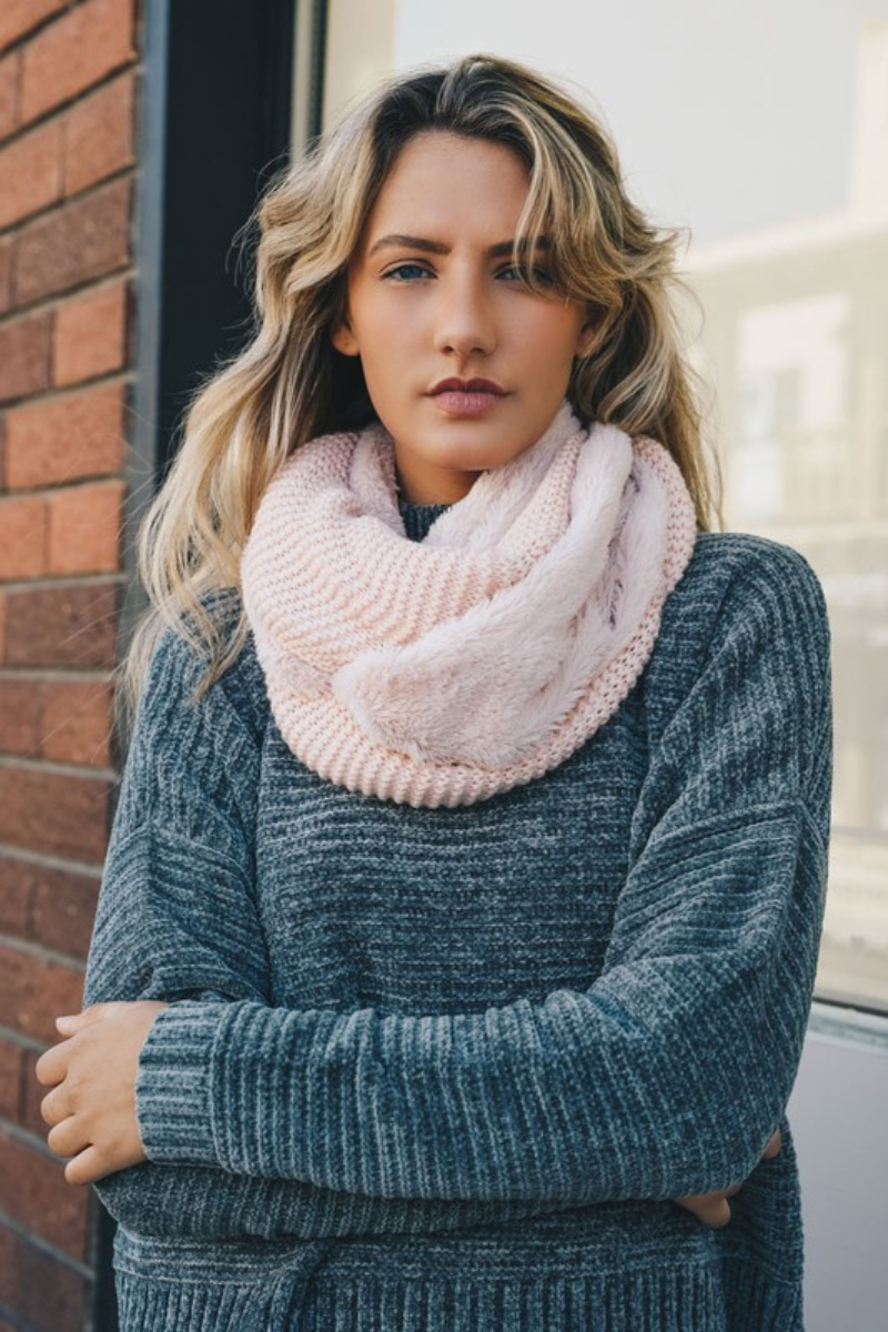 Blush Knit and Faux Fur Infinity Scarf
