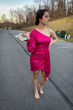 Load image into Gallery viewer, One Shoulder Sequin Pink Cocktail Dress
