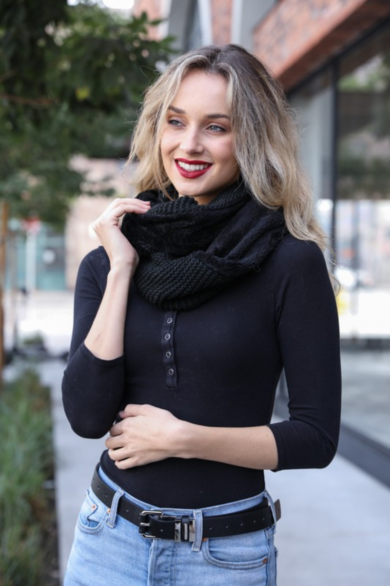 Black Knit and Faux Fur Infinity Scarf